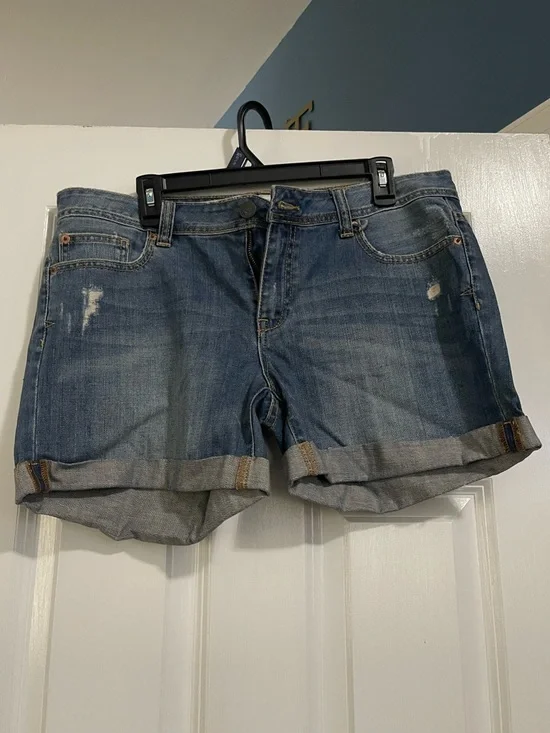 Aeropostale Blue Rolled Cuff Distressed Denim Shorts - Picture 1 of 4